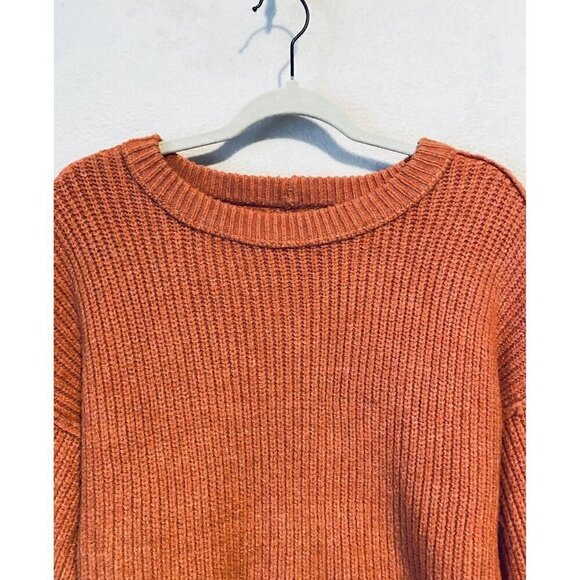 American Eagle Sweater Womens Large Orange Cropped Y2K Crew Neck Cozy Comfy - Picture 2 of 7